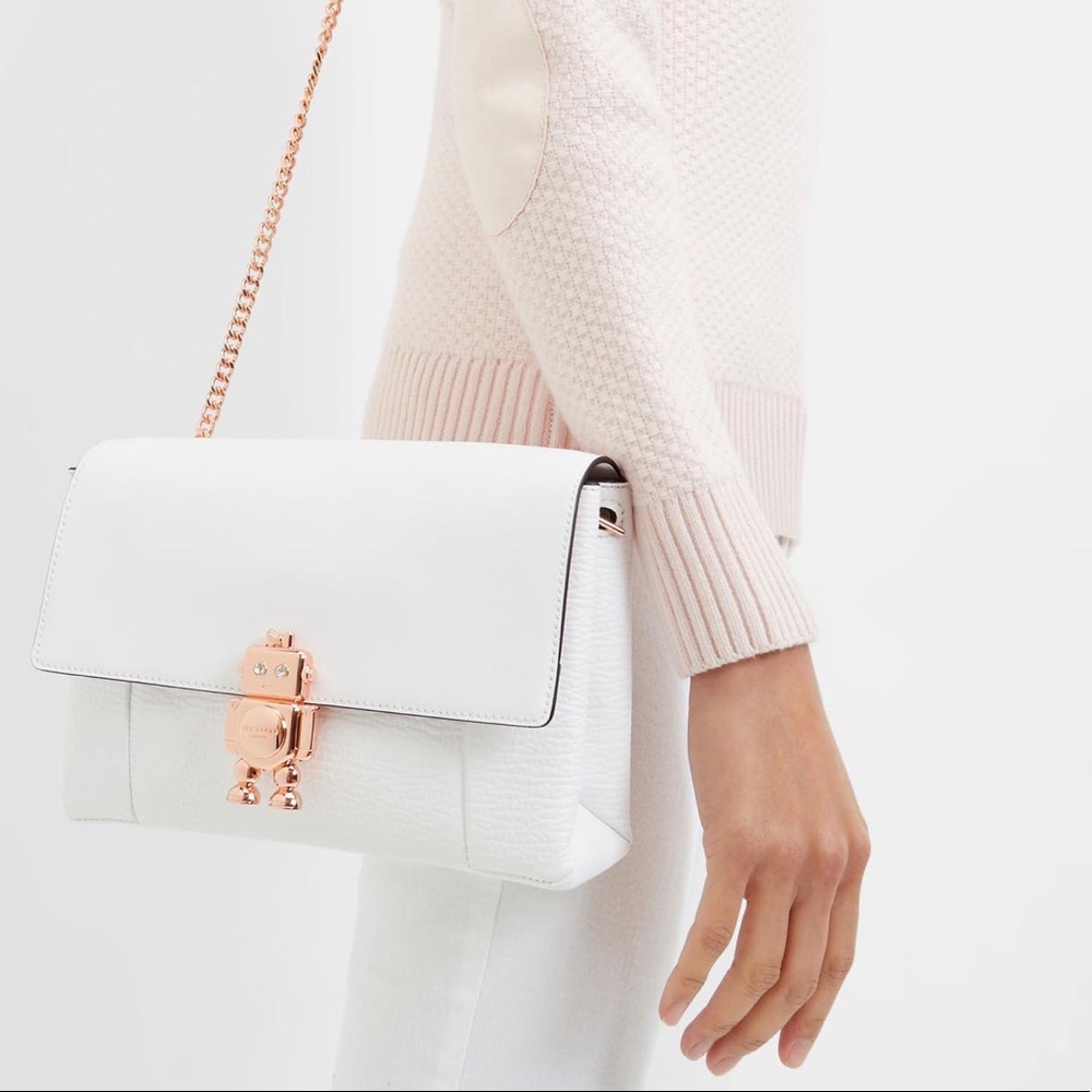 Ted baker Jemms robot leather purse rose gold and white
